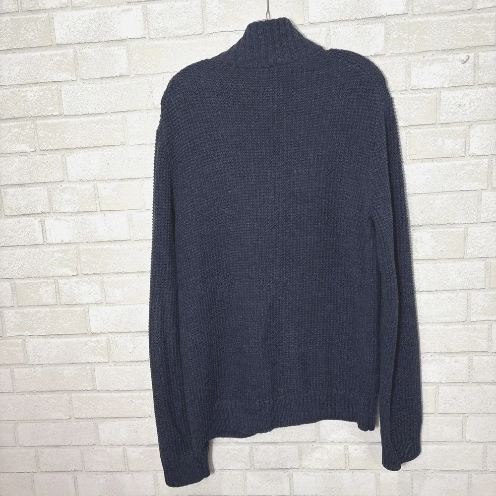 Gap Mens Waffle Knit Cardigan Large‎ Blue Cotton Academia Grandpa Preppy Classic